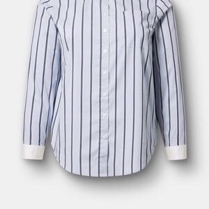 torrid Light Blue and Navy Vertical-Stripe Button Shirt